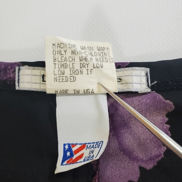 2229 * La Belle Floral Midi Skirt Black Purple Size M Vintage Made In USA - Picture 4 of 8